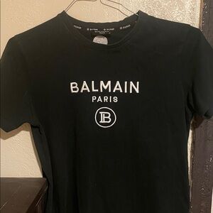 Luxury Designer Balmain Black Embroidered Logo Tee